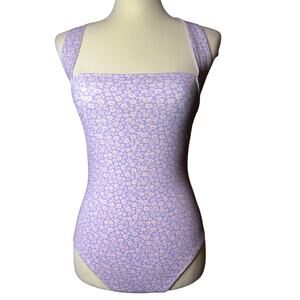 Free People Intimately Talk Back Lilac Floral Halter Bodysuit, Size Small, NWT